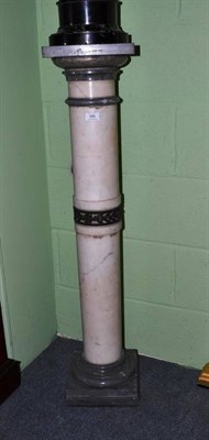 Lot 349 - A White Marble Column, with grey marble square plinth, capital and foot, and with a bronze...