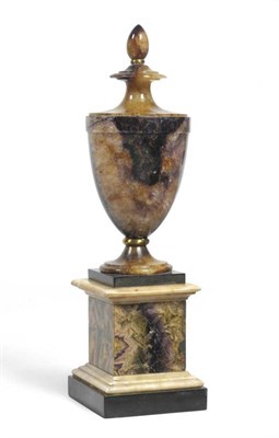 Lot 353 - A Gilt Metal Mounted Blue John Derbyshire Spa Urn, early 19th century, with ovoid finial and...