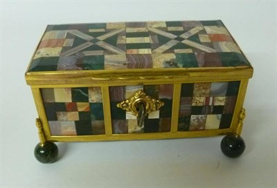 Lot 355 - A Gilt Metal Mounted Specimen Marble Casket, early 20th century, of rectangular form with geometric