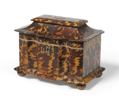 Lot 363 - A William IV Tortoiseshell Tea Caddy, of architectural form, the hinged pagoda cover with...