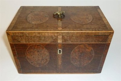 Lot 366 - A George III Mahogany and Crossbanded Tea Caddy, of rectangular form with quarter-veneered...