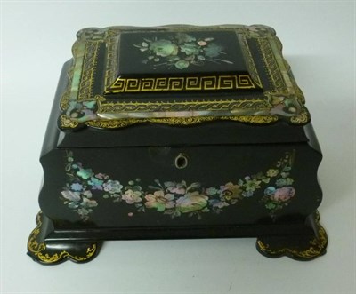 Lot 369 - A Victorian Papier Mâché Gilt and Mother-of-Pearl Inlaid Tea Caddy, of shaped arched...