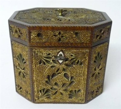 Lot 370 - A George III Paper Scroll Tea Caddy and Cover, of canted rectangular form, decorated with...