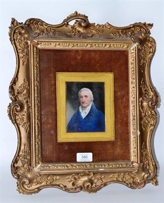 Lot 386 - English School (early 19th century): A Portrait Miniature of a Gentleman, with blue eyes, wearing a