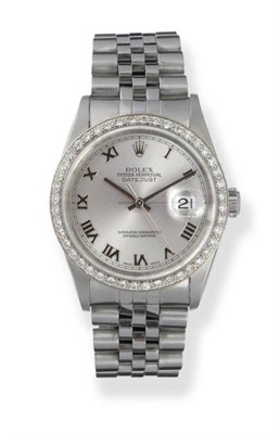 Lot 400 - A Stainless Steel Diamond Set Automatic Centre Seconds Calendar Wristwatch, signed Rolex,...