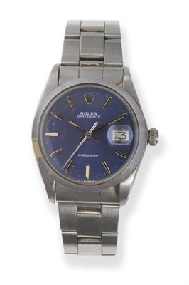 Lot 402 - A Stainless Steel Calendar Centre Seconds Wristwatch, signed Rolex, Oysterdate, Precision, Ref:...