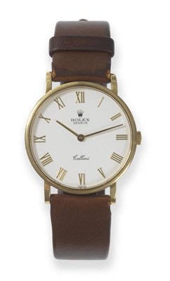 Lot 409 - An 18ct Gold Wristwatch, signed Rolex, Geneve, model: Cellini, ref: 5112 circa 1995, lever...