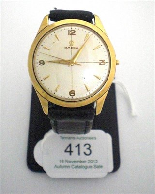 Lot 413 - An 18ct Gold Centre Seconds Wristwatch, signed Omega, 1951, (calibre 283) lever movement...