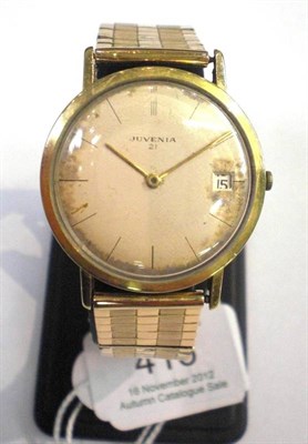 Lot 416 - An 18ct Gold Automatic Calendar Wristwatch, signed Juvenia, circa 1965, lever movement,...