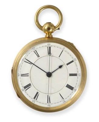 Lot 424 - An 18ct Gold Open Faced Chronograph Pocket Watch, 1864, lever movement, enamel dial with Roman...