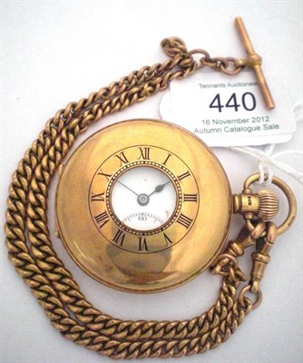 Lot 440 - A 9ct Gold Half Hunting Cased Pocket Watch, 1926, lever movement, enamel dial with Roman...