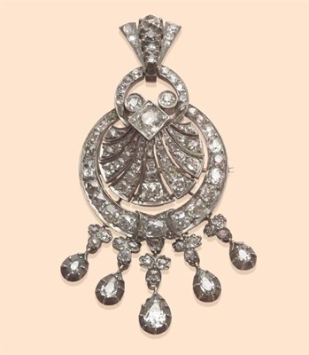 Lot 451 - A Victorian Diamond Brooch/Pendant, a tapered pendant loop to a pierced almost circular frame, with