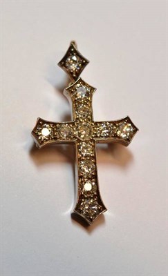 Lot 460 - A Late Victorian Diamond Cross Brooch/Pendant, set with old cut diamonds in white claw...