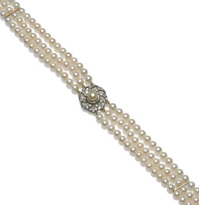 Lot 467 - A Triple Row Cultured Pearl Choker, each row comprising 50 cultured pearls, with bar spacers, and a