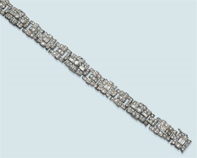 Lot 480 - An Art Deco Diamond and Paste Bracelet, of geometric links, set throughout with brilliant cut,...