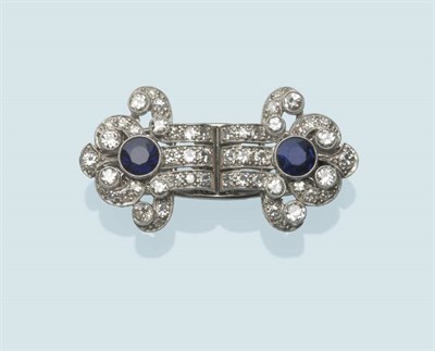 Lot 483 - A Sapphire and Diamond Double Clip Brooch, circa 1930, each clip with a round mixed cut...