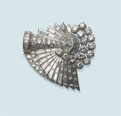 Lot 492 - A Diamond Brooch, of asymmetric form, comprised of round brilliant cut, baguette cut and single cut