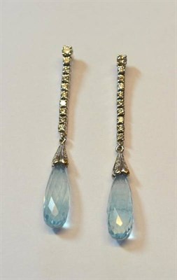 Lot 494 - A Pair of 18 Carat White Gold Aquamarine and Diamond Earrings, a string of round brilliant cut...