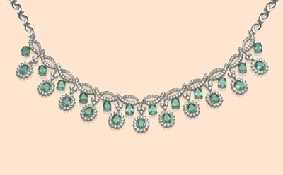 Lot 509 - An Emerald and Diamond Necklace, of eleven clusters of oval cut emeralds within round brilliant cut