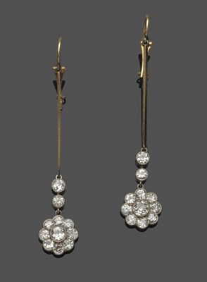 Lot 551 - A Pair of Diamond Cluster Drop Earrings, each comprises an old cut diamond cluster surmounted...