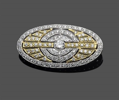 Lot 587 - An Art Deco Style Brooch, of lozenge form, a round brilliant cut diamond in a white rubbed over...