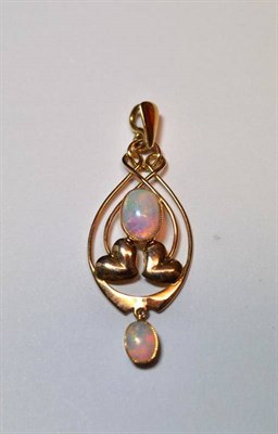 Lot 616 - An Opal Pendant, by Murrle Bennett & Co., the openwork Art Nouveau form set with a cabochon...