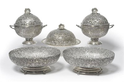 Lot 663 - An Italian Table Garniture, stamped Armando Possi, Firenze,  800, profusely cast and chased...