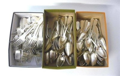 Lot 664 - A French Part Service of White Metal Flatware, various makers, circa 1800-80, Fiddle pattern,...