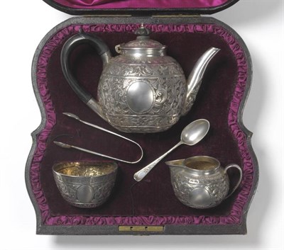 Lot 691 - A Victorian Silver Three Piece Teaset, Charles Boyton, London 1884, of globular form with...