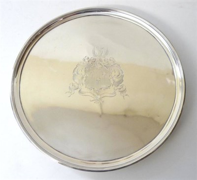 Lot 707 - A George III Silver Circular Wine Tray, maker's mark HC, London 1788, centrally engraved with...