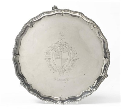 Lot 708 - A George III Silver Salver, Richard Rugg, London 1773, shaped circular with three pad feet and...