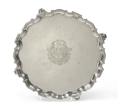 Lot 715 - A Good George II Silver Salver, Dennis Langton, London 1733, four leaf capped knurl feet supporting