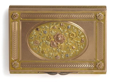 Lot 723 - A Three Colour Gold Hinge-Lidded Box, circa 1820, the lid with bracketed thumb piece and...