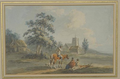 Lot 733 - Peter la Cave (fl.1769-1810) Gentleman on horseback, a dog nearby with two figures seated on a...