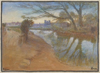 Lot 737 - Albert Goodwin RWS (1845-1932)  "Ripon " Monogrammed and dated (18)86, inscribed, mixed media...