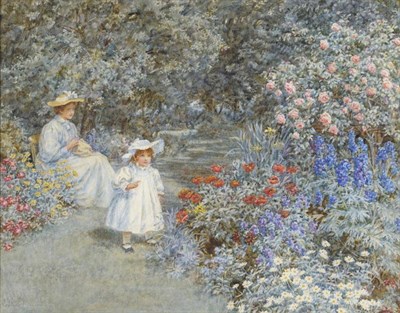 Lot 748 - Caroline Paterson Sharpe (1856-1911)  "A Garden Walk " Signed, pencil and watercolour with...