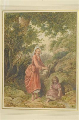 Lot 749 - Henry E. Hobson (ex.1857-1866) Young woman and child beside a mountain stream Signed and dated...