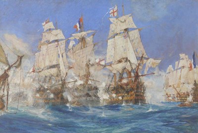 Lot 759 - Charles Dixon (1872-1934) Naval battle between English and French warships  Signed and dated...