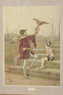 Lot 777 - Filippo Indoni (1800-1884) Italian Falconer and young boy on stone steps Signed, inscribed on...