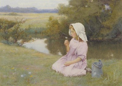 Lot 796 - Charles Edward Wilson (1853-1941) Young girl seated beside a stream Signed, pencil and...