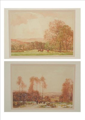 Lot 820 - George Graham RSW, RI, ROI (resigned), RBA (1881-1949) Drover and cattle in a winter landscape;...