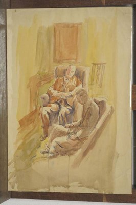 Lot 823 - George Jackson (1898-1974)  Interior scene with two seated gentlemen Pencil, pen, ink and...