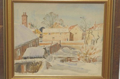 Lot 824 - George Jackson (1898-1974)   "Snow Scene from the back of Bishopton Grove, Ripon " Signed,...