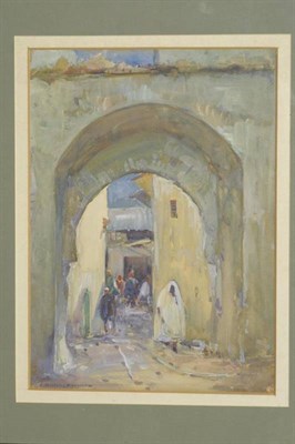 Lot 831 - Circle of John Spence Ingall (19th/20th century) Eastern archway, possibly Tangier Indistinctly...