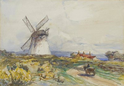 Lot 834 - Rowland Henry Hill (1873-1952)   "Ugthorpe Windmill " Signed and dated 1935, inscribed verso,...