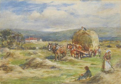 Lot 835 - Rowland Henry Hill (1873-1952)  Figures harvesting in a summer landscape Signed and dated 1938,...