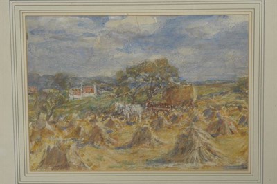 Lot 836 - Rowland Henry Hill (1873-1952) Harvesting scene Signed twice and indistinctly dated, pencil,...