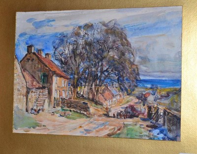 Lot 837 - Rowland Henry Hill (1873-1952) East coast farm with chickens on a sunlit lane Signed and dated...