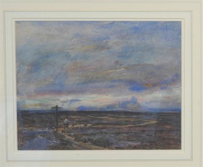 Lot 841 - Rowland Henry Hill (1873-1952)   "A Bleak Moorland Crossroad with Shepherd and Sheep above Lealholm