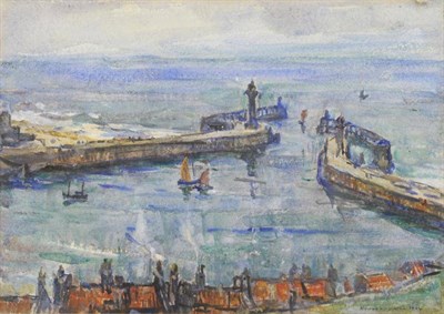 Lot 846 - Rowland Henry Hill (1873-1952)  Whitby Harbour from the hillside Signed and dated 1924, pencil,...